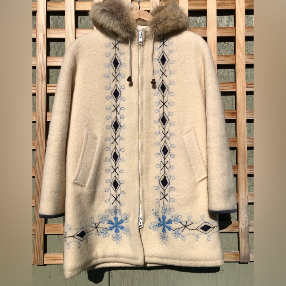 Vintage Hudson Bay, Canadian Wool Coat with Fur Trim Hood